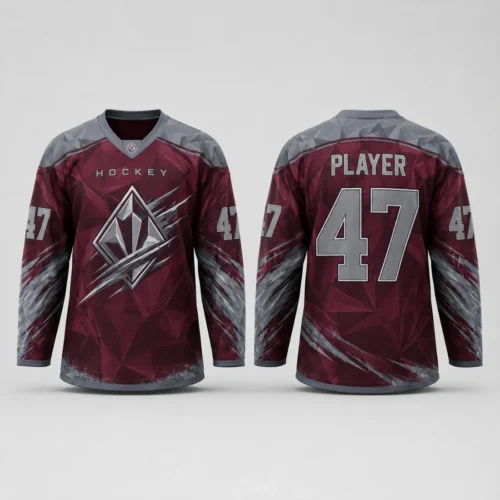 Custom Burgundy & Grey Hockey Jersey Custom Burgundy & Grey Hockey Jersey full-sublimation design concept, front and back