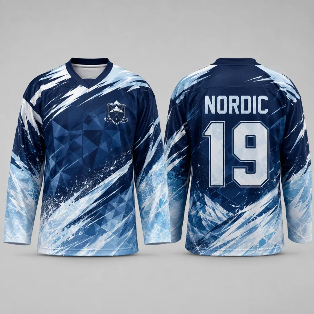 NORDIC 19 navy ice blue full sublimation hockey jersey front and back