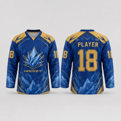 Custom Royal Blue & Gold Hockey Jersey Custom Royal Blue & Gold Hockey Jersey full-sublimation design concept, front and back