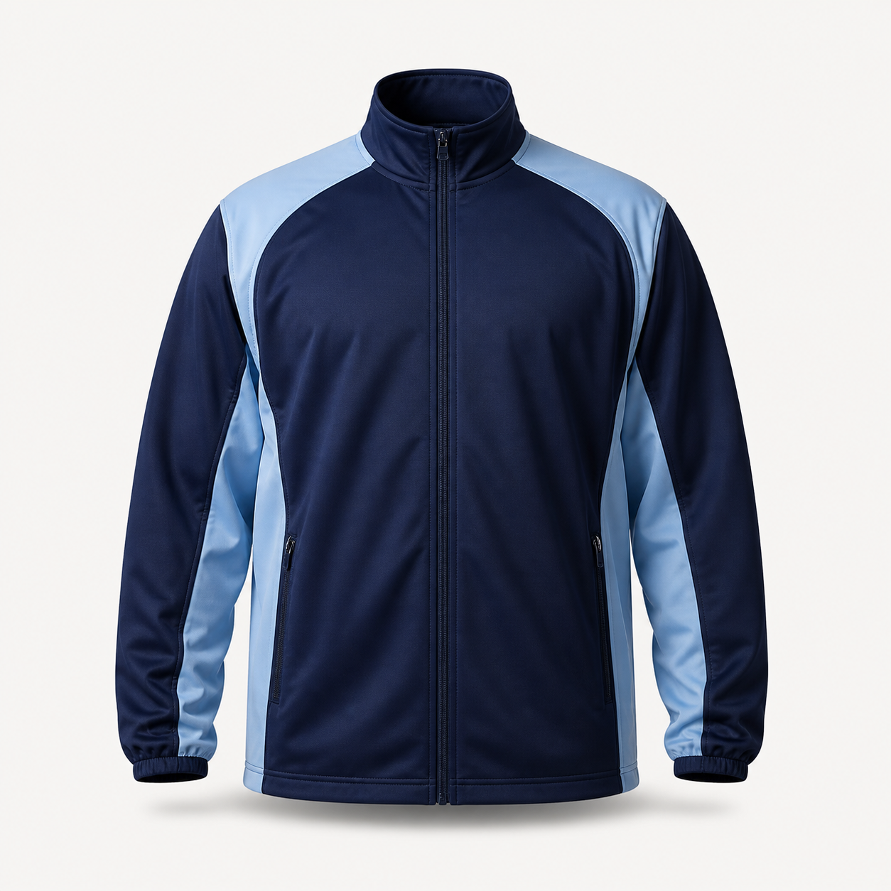 Custom Navy & Ice Blue Hockey Team Jacket — AI design concept
