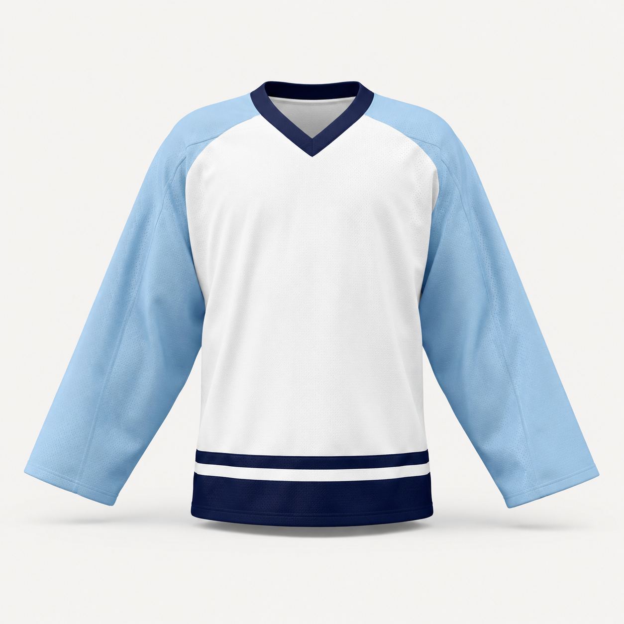 Custom White & Ice Blue Youth Hockey Jersey — AI design concept